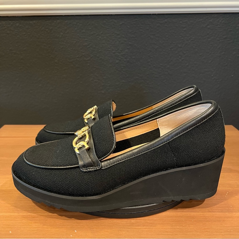 NYDJ Women’s Black EdwardKK Donald Pliner Knit Slip On Platform Loafers Size 9M